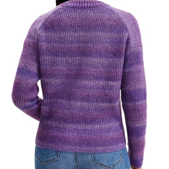 Loft Spacedye Ribbed V-Neck Long Sleeve Button Cardigan in Purple Multi Size S - Picture 2 of 16